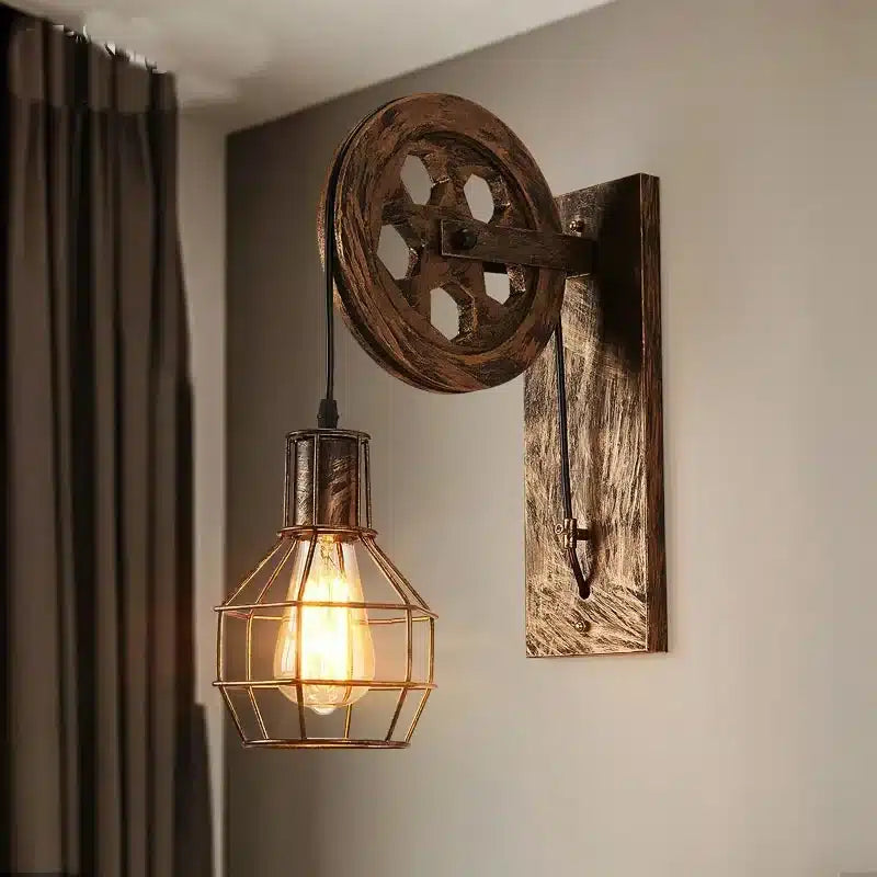 Applique Murale LED Rétro avec Poulie - Style Industriel Américain