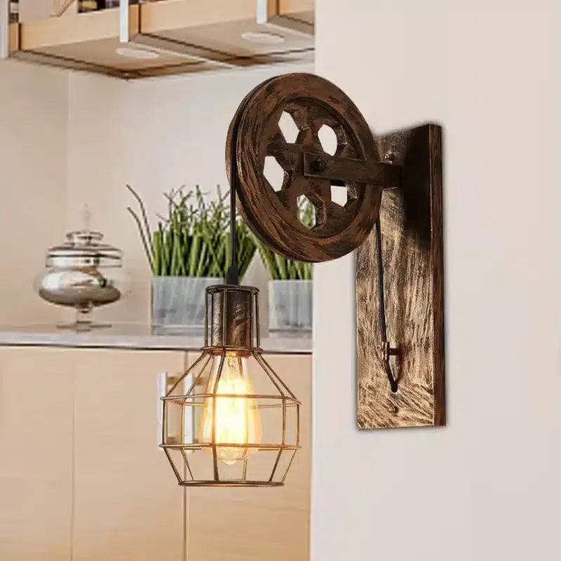 Applique Murale LED Rétro avec Poulie - Style Industriel Américain