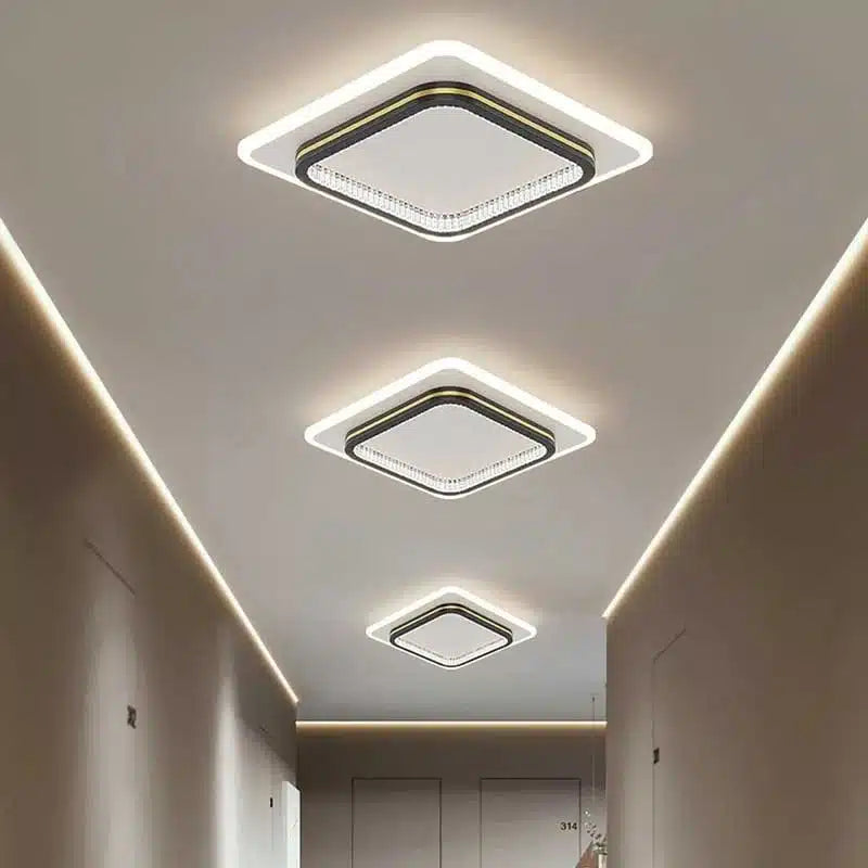 Plafonnier LED carré en fer forgé et acrylique pour Salon