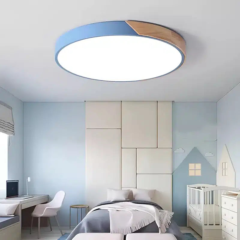 Plafonnier LED circulaire en bois ultra-mince pour chambre