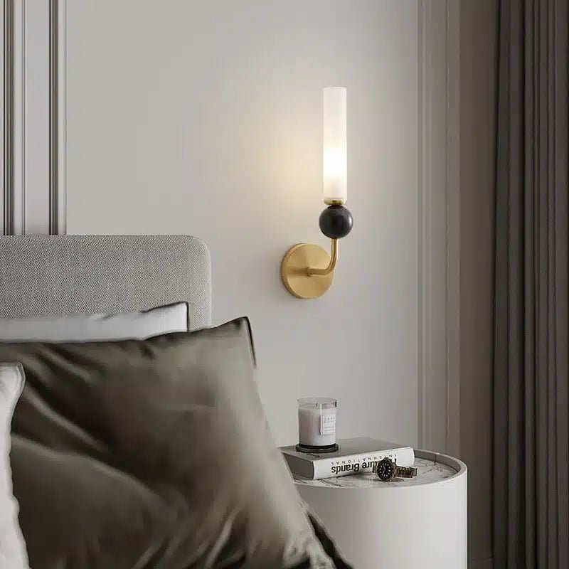 Applique Murale avec coude en Marbre et Cuivre avec Abat - jour Acrylique pour salon - Luminenza - Doré