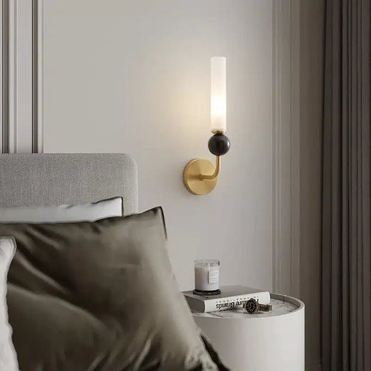 Applique Murale avec coude en Marbre et Cuivre avec Abat - jour Acrylique pour salon - Luminenza - Doré