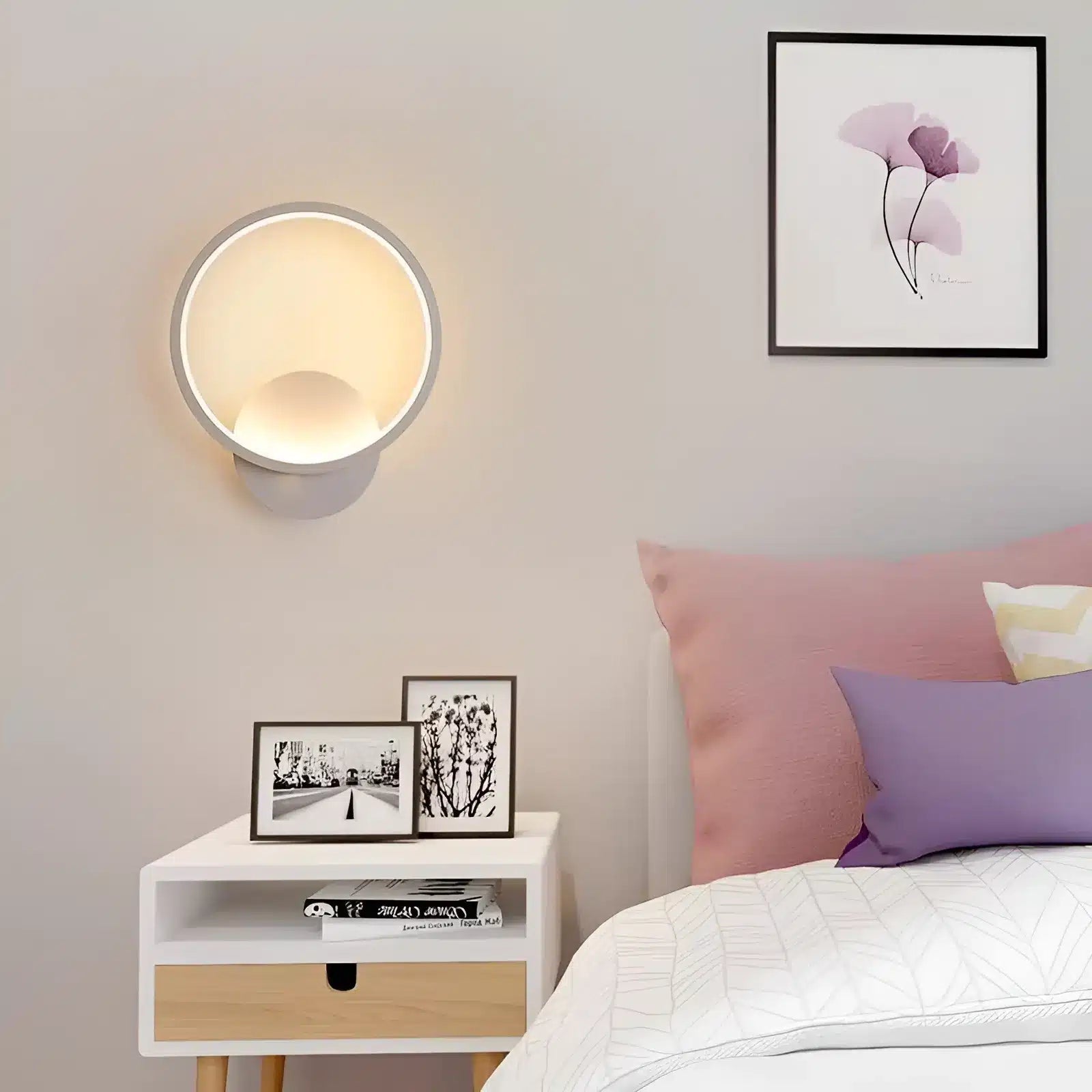 Applique murale en forme de cercle lumineux pour chambre - Luminenza - Blanc