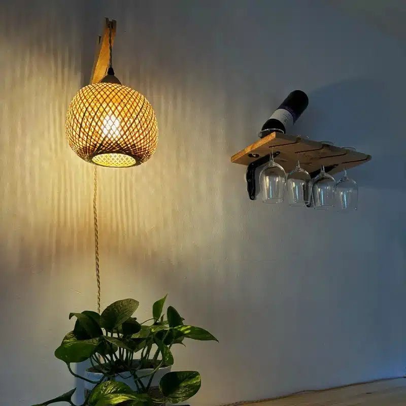 Applique Murale en Rotin Naturel - Luminaire Décoratif Tissé à la Main - Luminenza - Bois