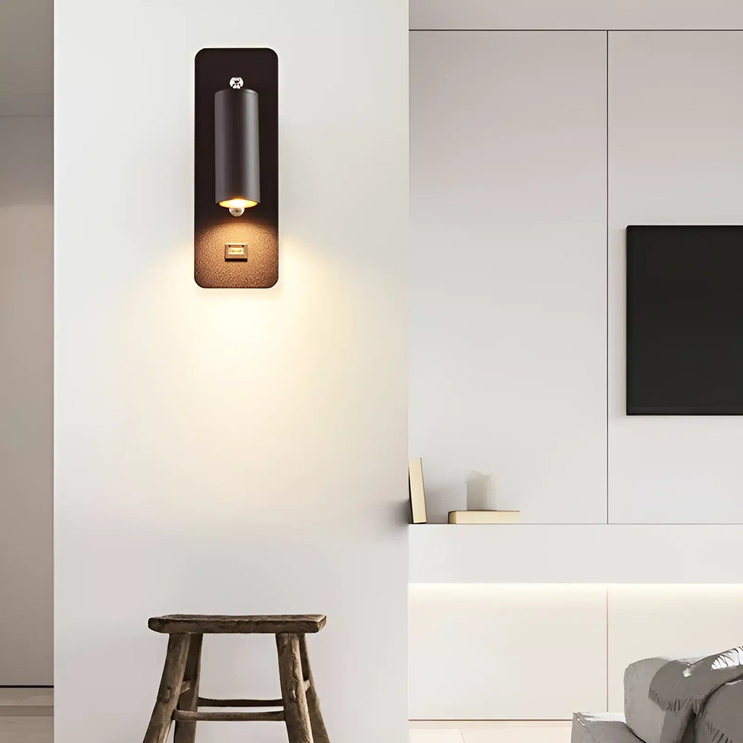 Applique murale LED avec interrupteur en forme de pilier pour chambre - Luminenza - Noir