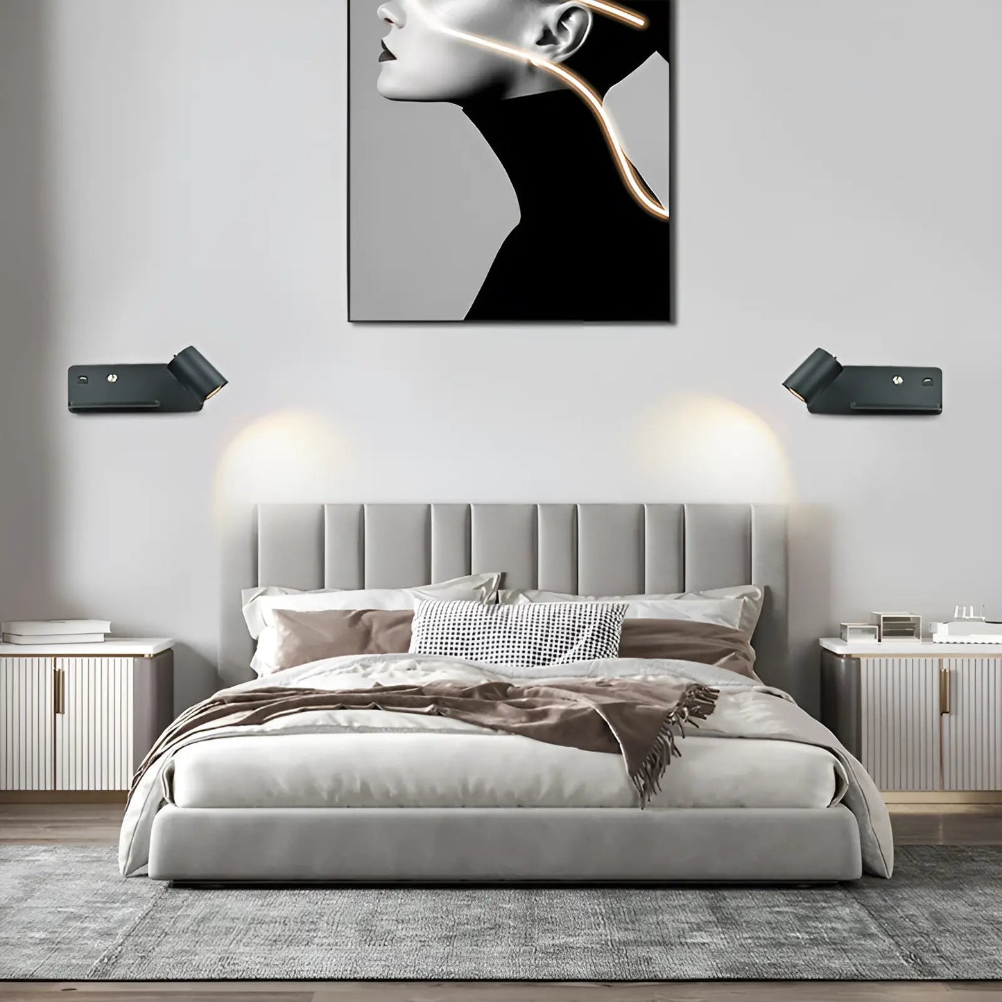 Applique murale LED avec plateau et USB pour chambre - Luminenza - Blanc