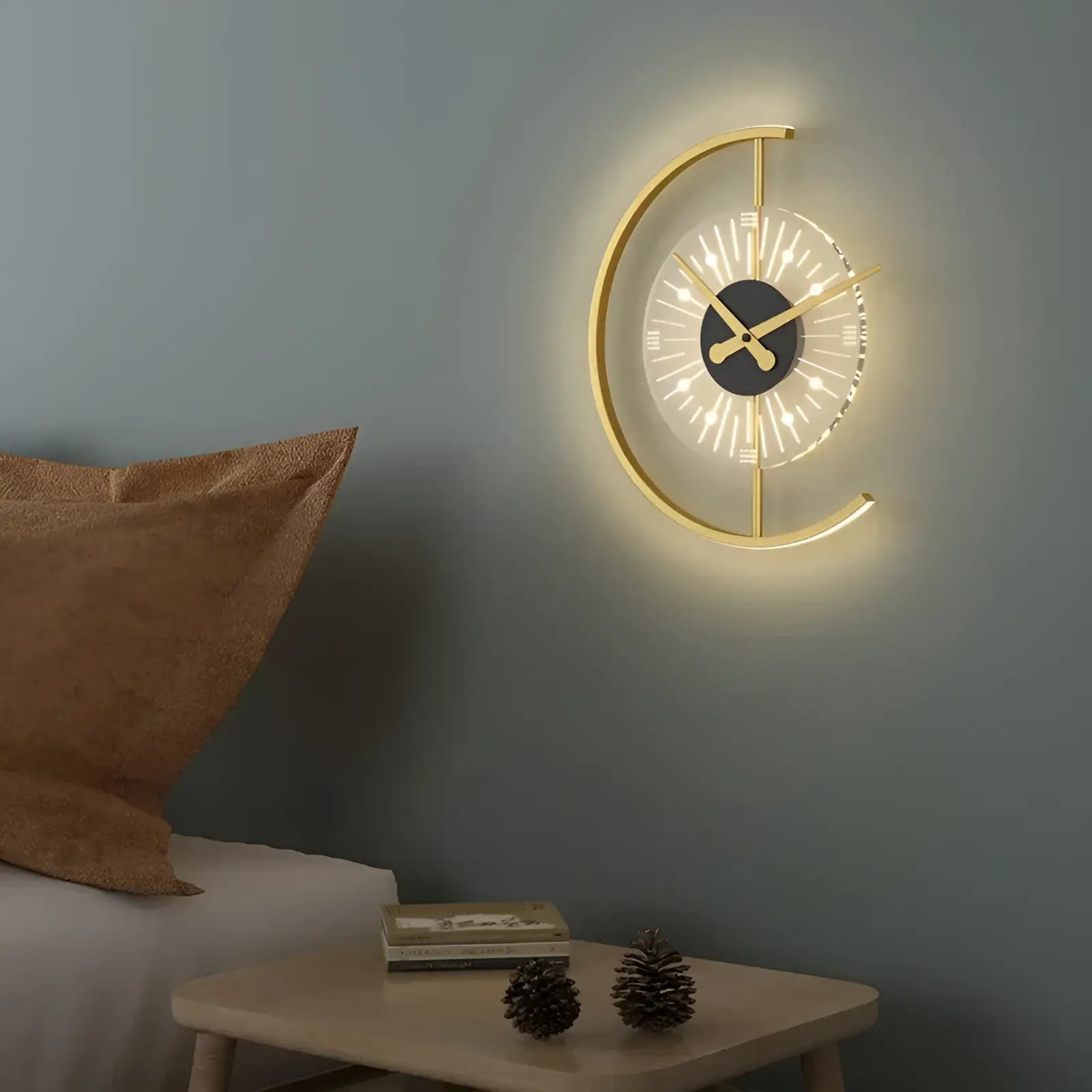 Applique murale LED design avec horloge pour chambre - Luminenza - Doré