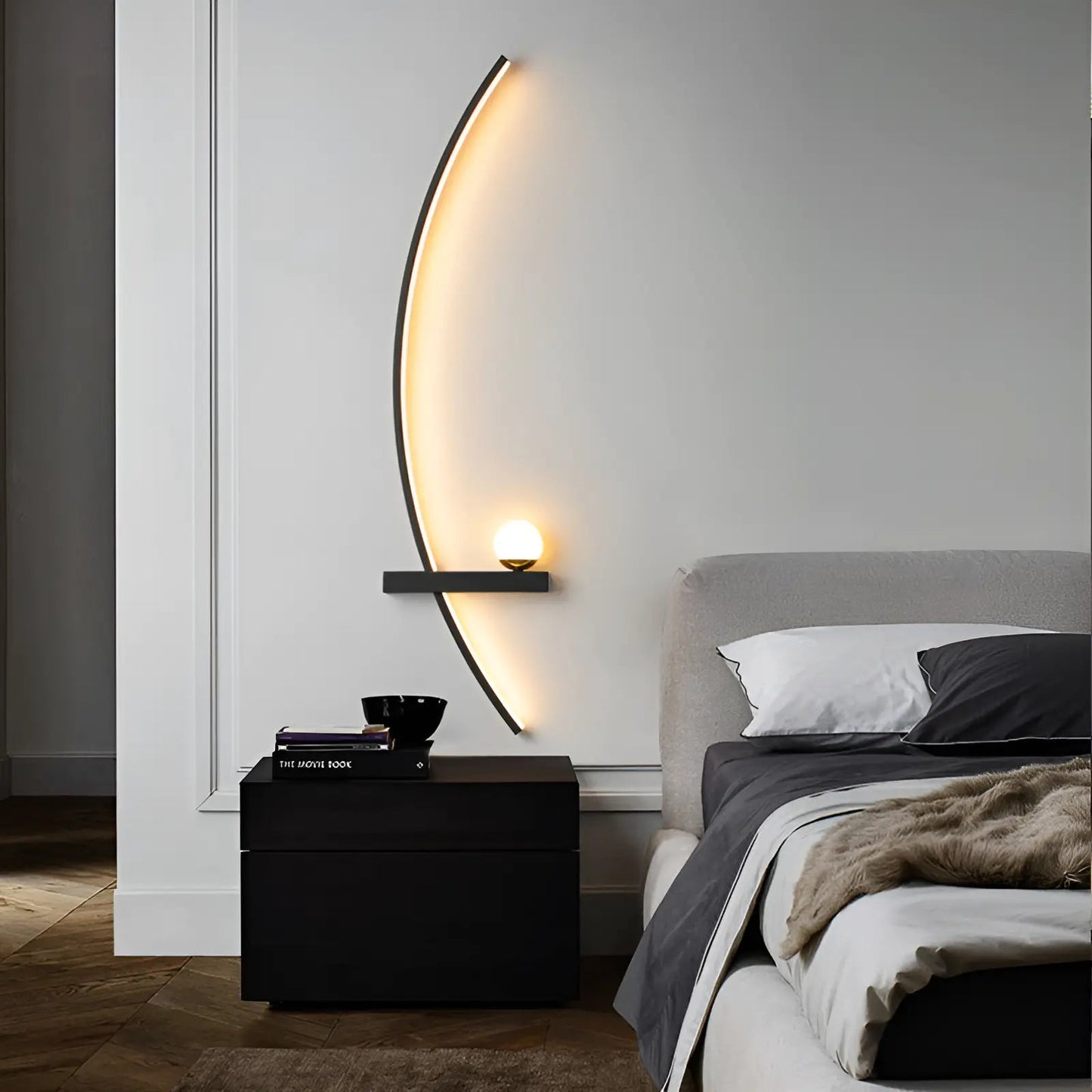 Applique murale LED en forme d'arc pour chambre - Luminenza - Noir