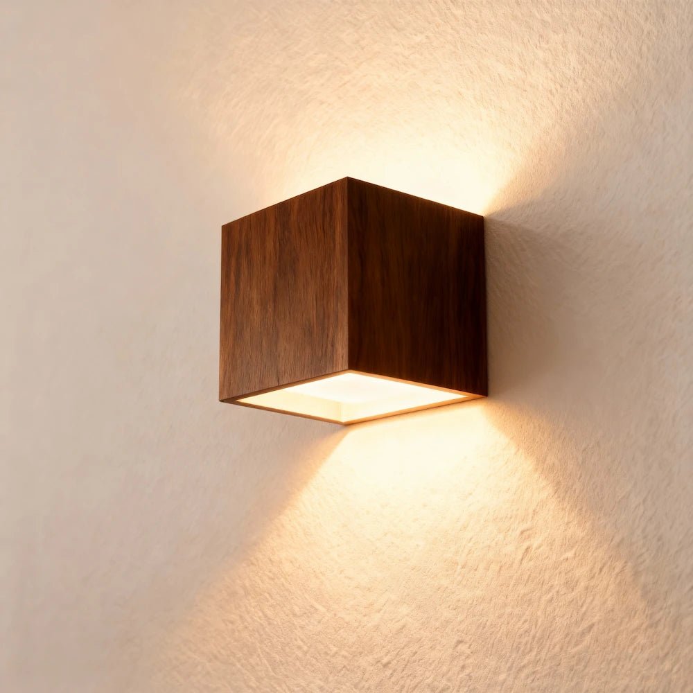 Applique murale LED moderne carrée en bois - Luminenza - Bois de noyer