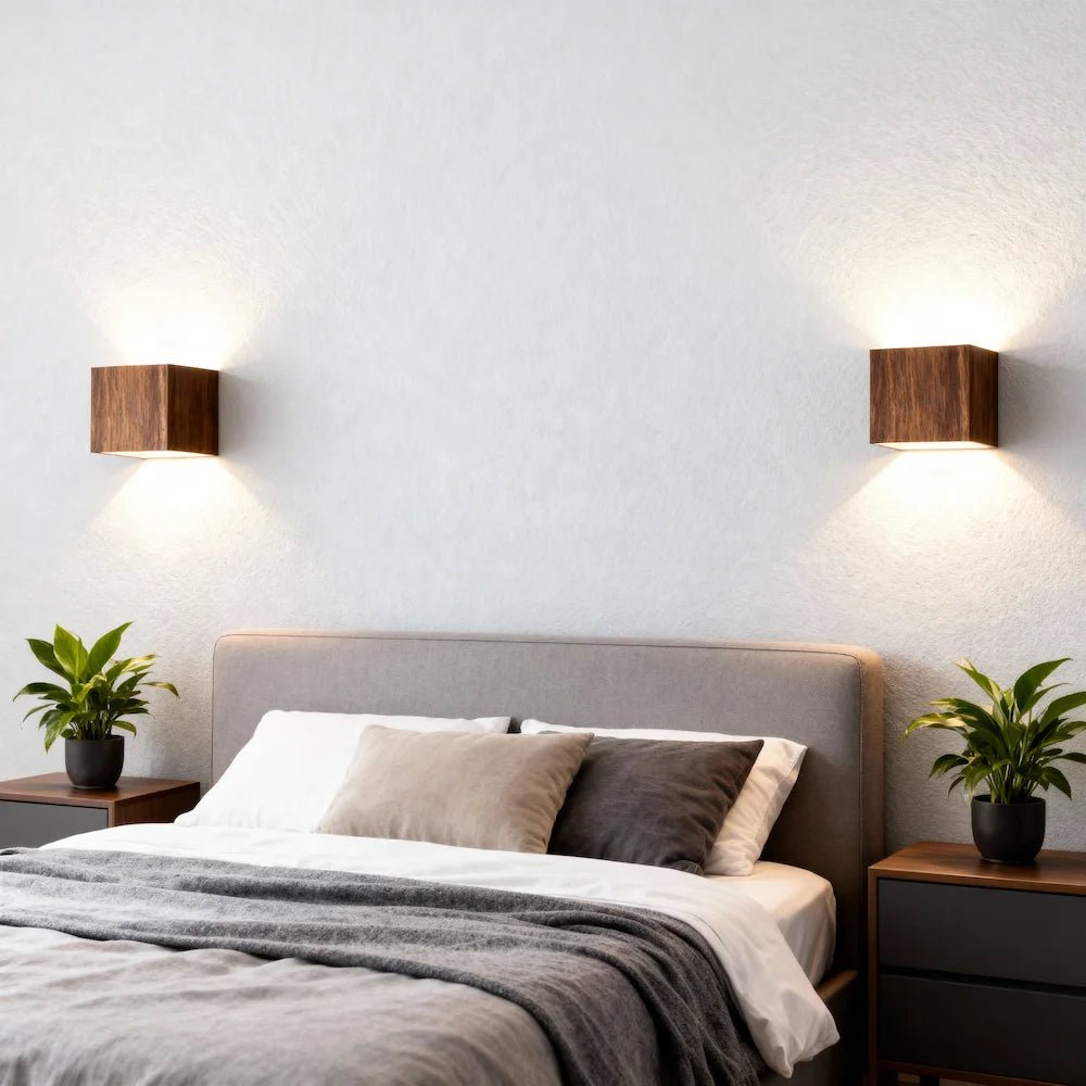 Applique murale LED moderne minimaliste carrée en bois pour Salon - Luminenza - Bois de noyer