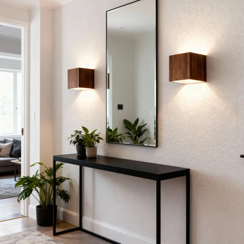 Applique murale LED moderne minimaliste carrée en bois pour Salon - Luminenza - Bois de noyer