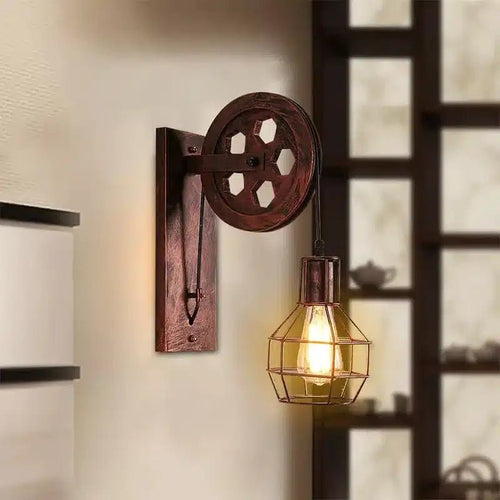 Applique Murale LED Rétro avec Poulie - Style Industriel Américain - Luminenza - Noir