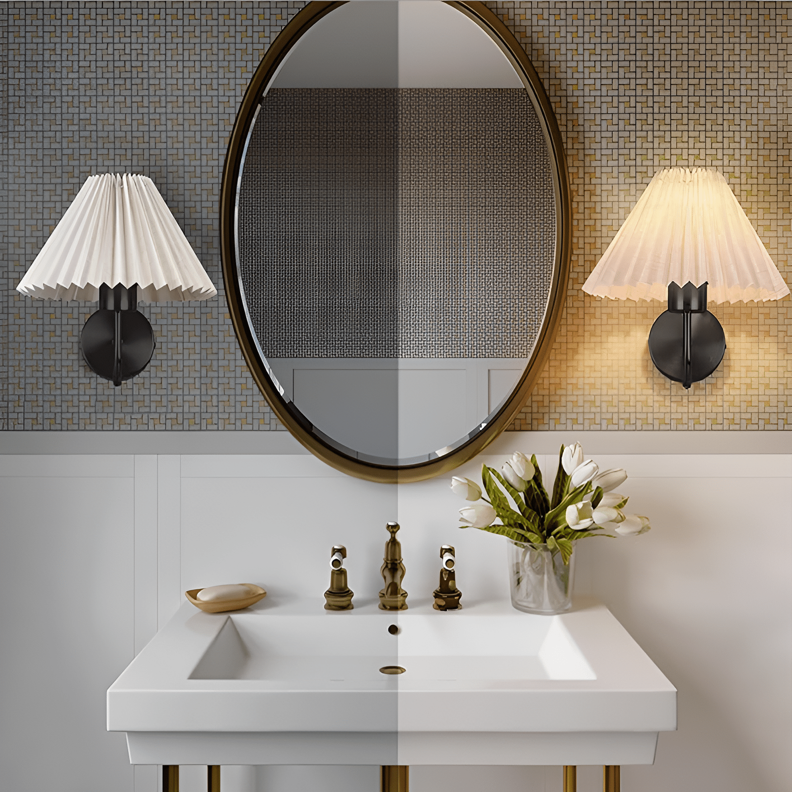 Applique Murale Nordique Rétro en Tissu Plissé Éventail - Luminenza - Blanc