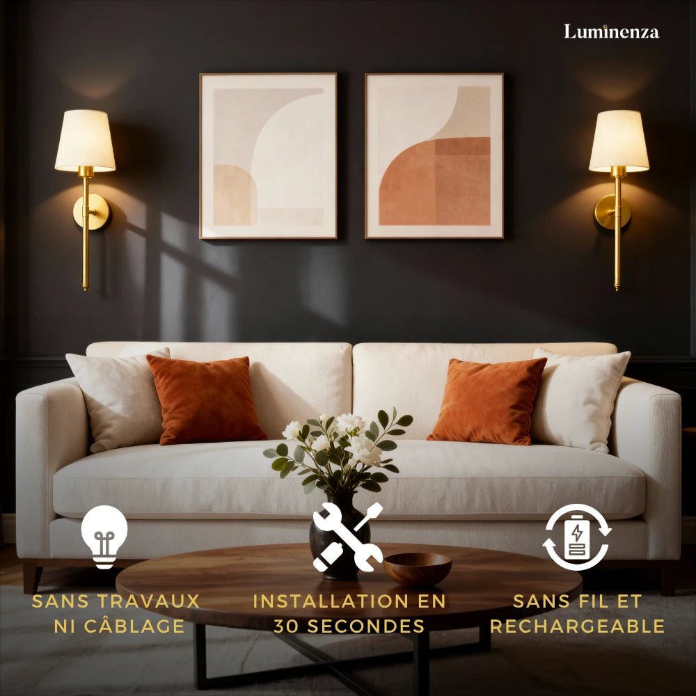 Lampe murale LED sans fil conique (Lot de 2) - Luminenza - Doré
