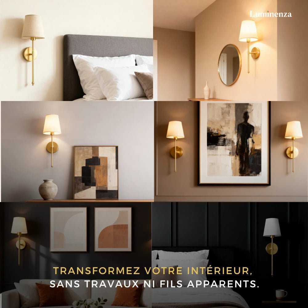 Lampe murale LED sans fil conique (Lot de 2) - Luminenza - Doré