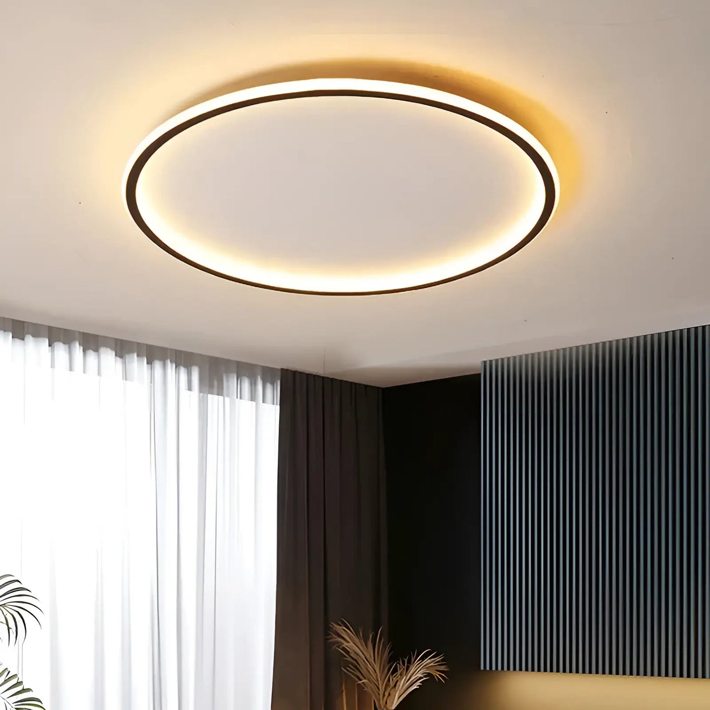 Plafonnier LED arc de lumière avec télécommande pour salon - Luminenza - Blanc