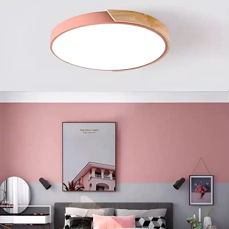 Plafonnier LED circulaire en bois ultra - mince pour chambre - Luminenza - Blanc