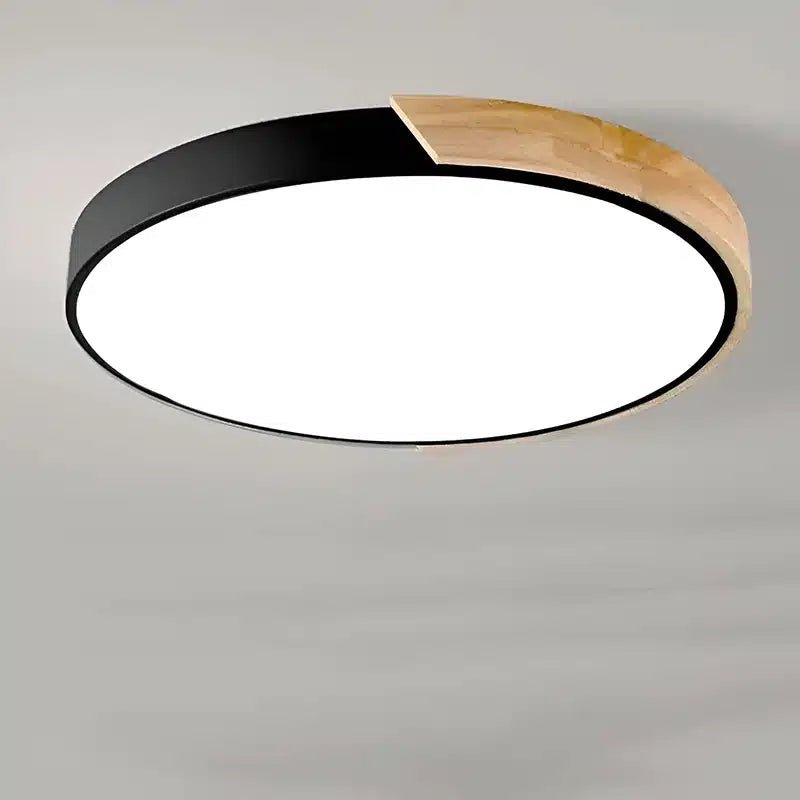 Plafonnier LED circulaire en bois ultra - mince pour chambre - Luminenza - Noir