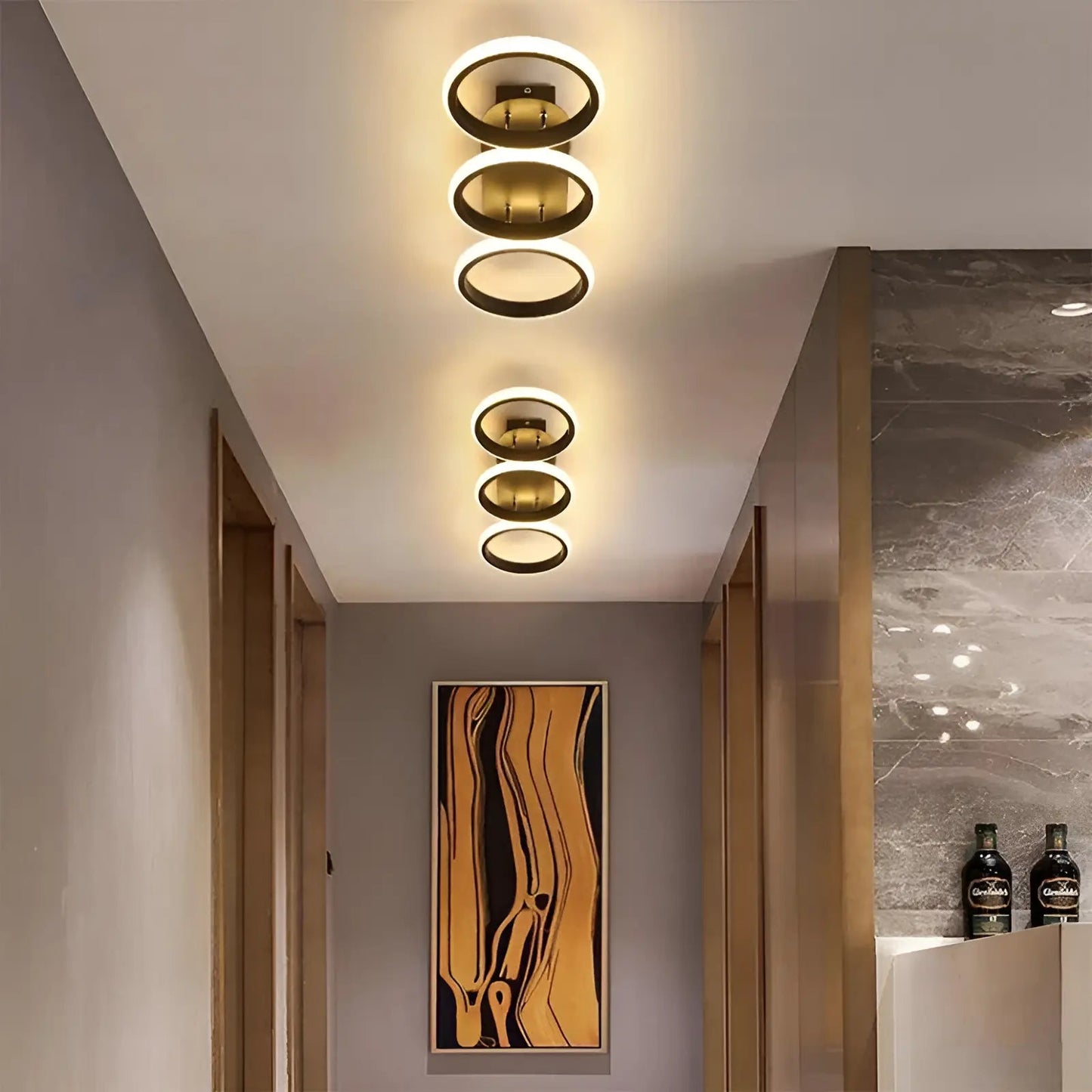Plafonnier LED couronnes lumineuses pour salon - Luminenza - Noir