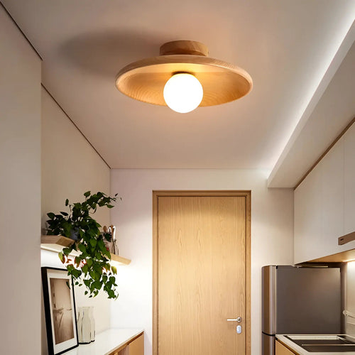 Plafonnier LED design concave en bois pour salon - Luminenza - Bois