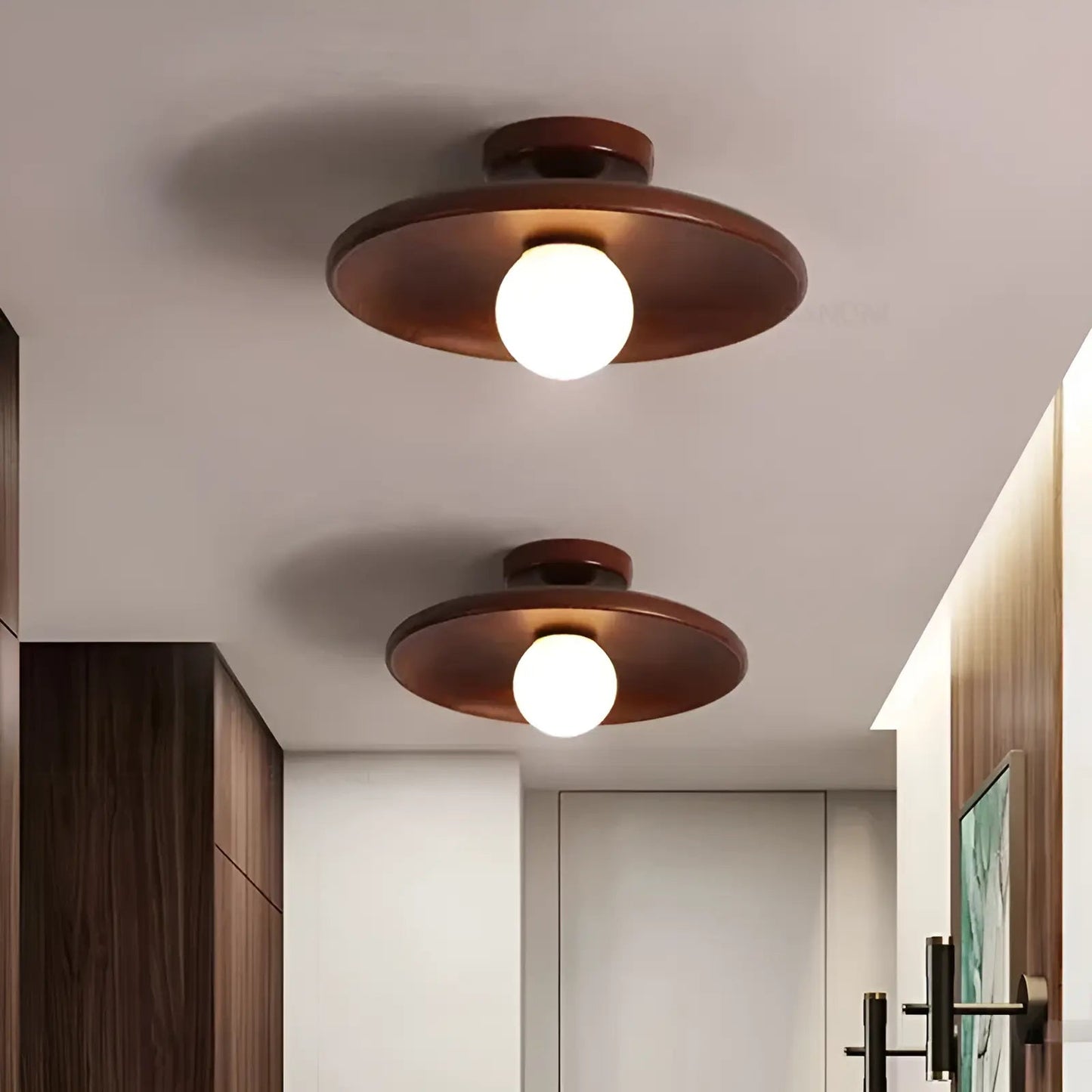 Plafonnier LED design concave en bois pour salon - Luminenza - Bois