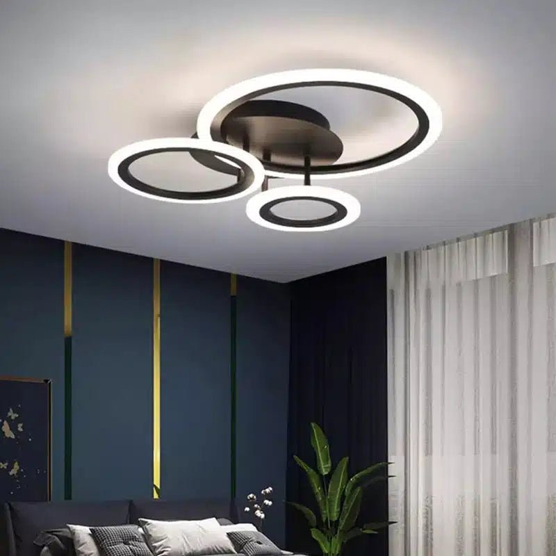 Plafonnier LED Design Moderne 3 et 4 cercles pour salon - Luminenza - Noir
