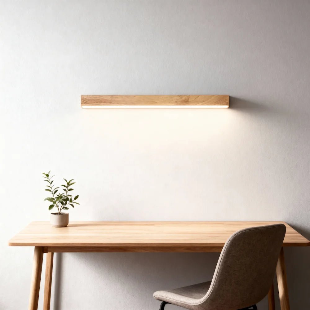 Plafonnier LED en forme de bande lumineuse pour salon - Luminenza - Bois