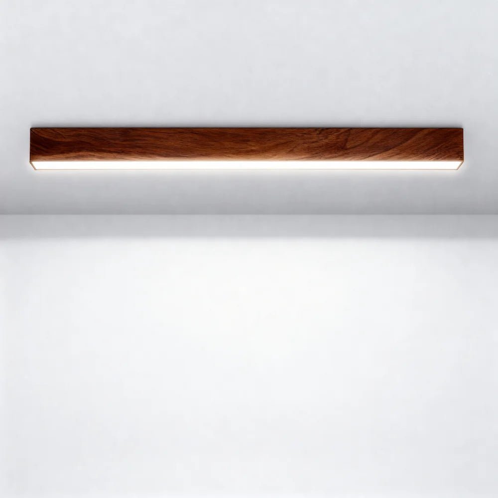 Plafonnier LED en forme de bande lumineuse pour salon - Luminenza - Bois de noyer