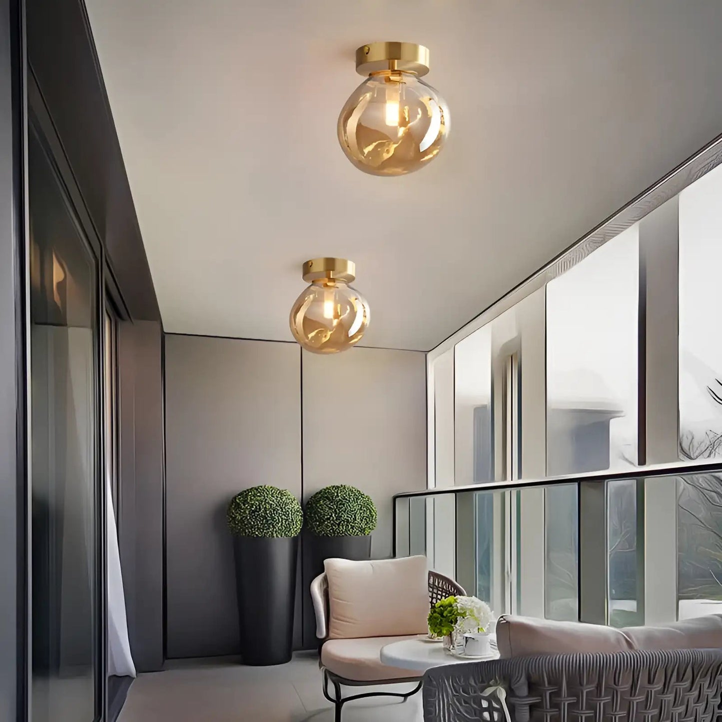 Plafonnier LED en forme de lanterne pour salon - Luminenza - Cognac