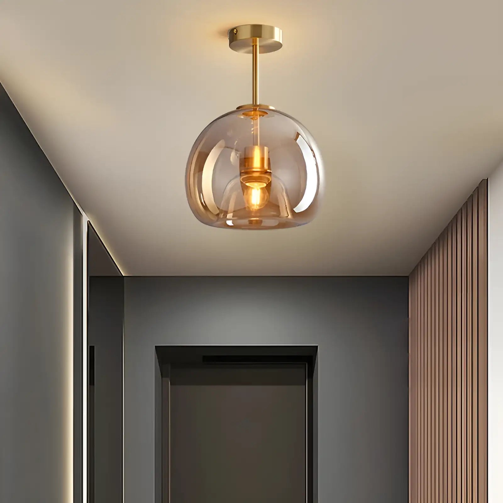 Plafonnier LED en forme de lanterne pour salon - Luminenza - Cognac