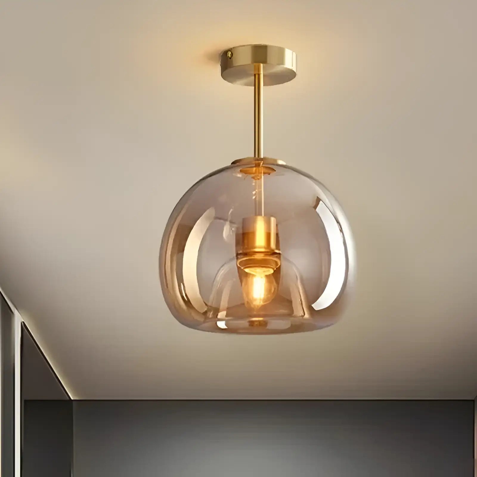 Plafonnier LED en forme de lanterne pour salon - Luminenza - Cognac