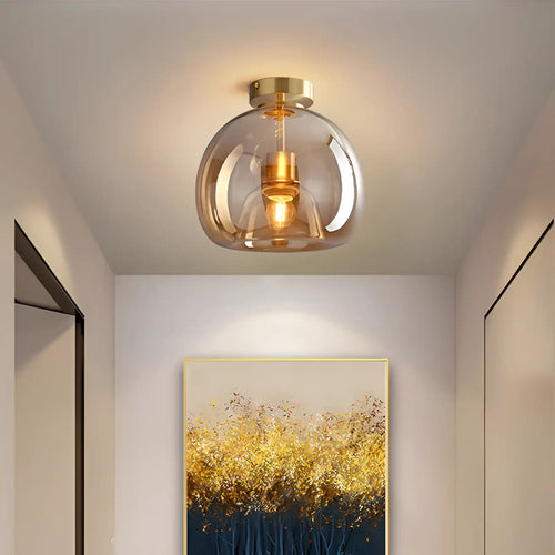 Plafonnier LED en forme de lanterne pour salon - Luminenza - Cognac