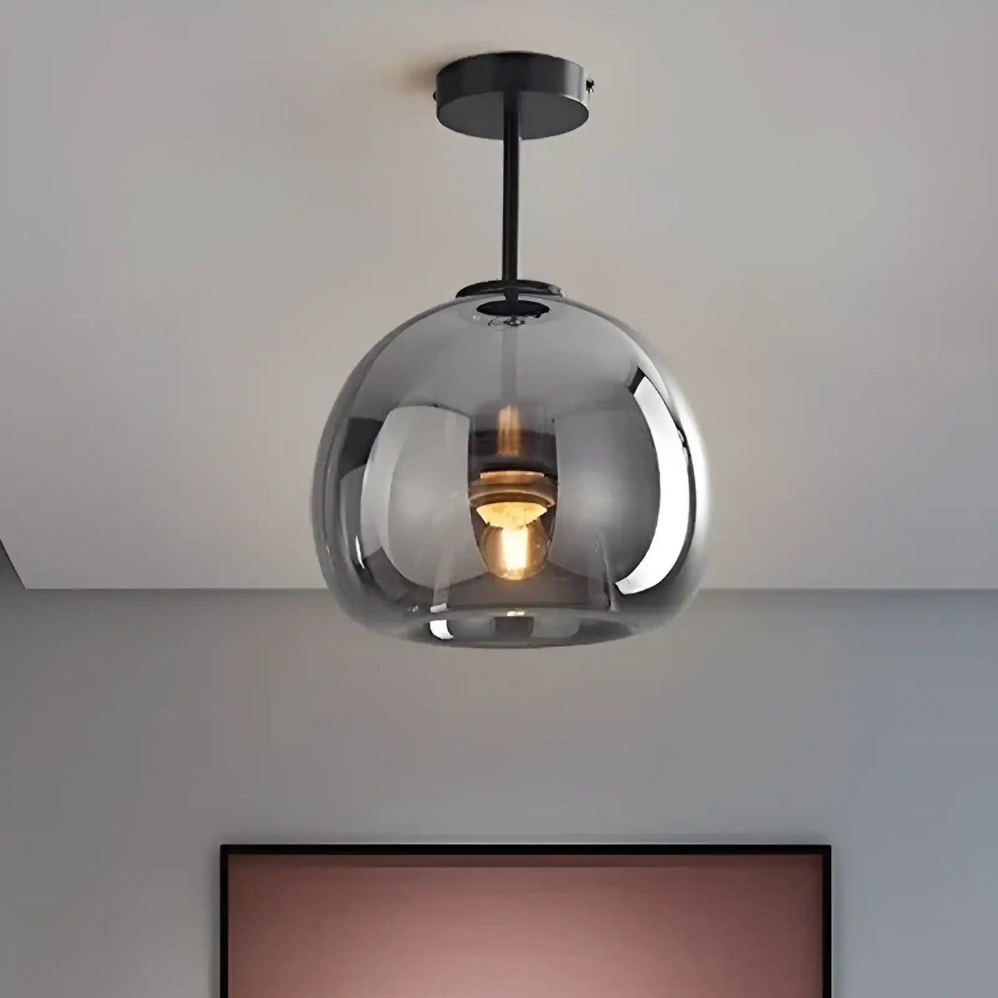 Plafonnier LED en forme de lanterne pour salon - Luminenza - Gris fumée
