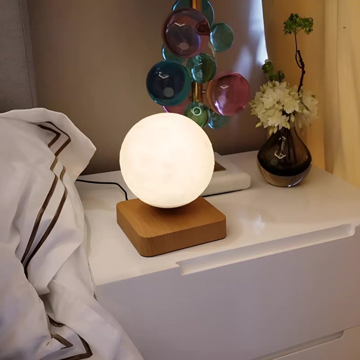 Veilleuse lune flottante magnétique pour chambre - Luminenza - Bois