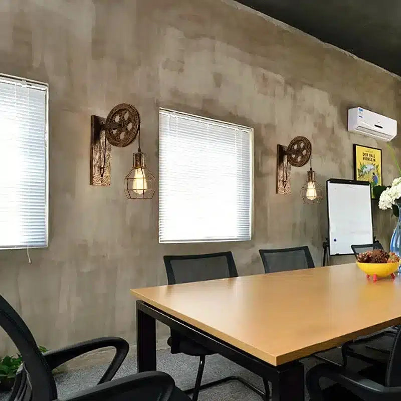 Applique Murale LED Rétro avec Poulie - Style Industriel Américain