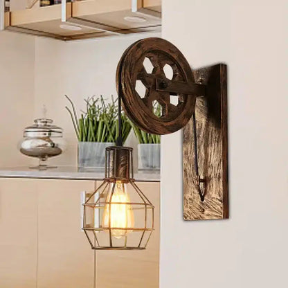 Applique Murale LED Rétro avec Poulie - Style Industriel Américain