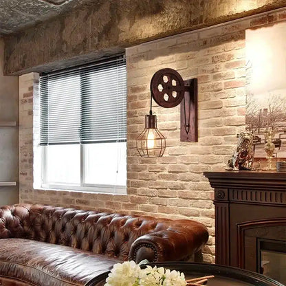 Applique Murale LED Rétro avec Poulie - Style Industriel Américain