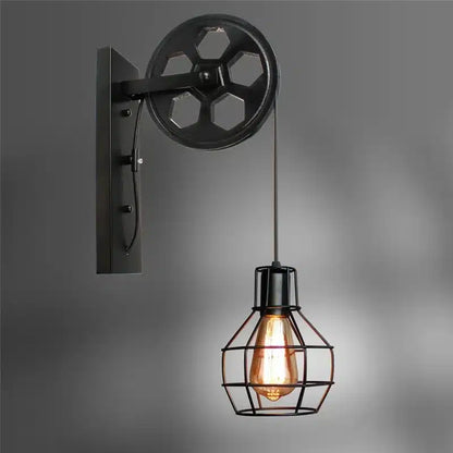 Applique Murale LED Rétro avec Poulie - Style Industriel Américain