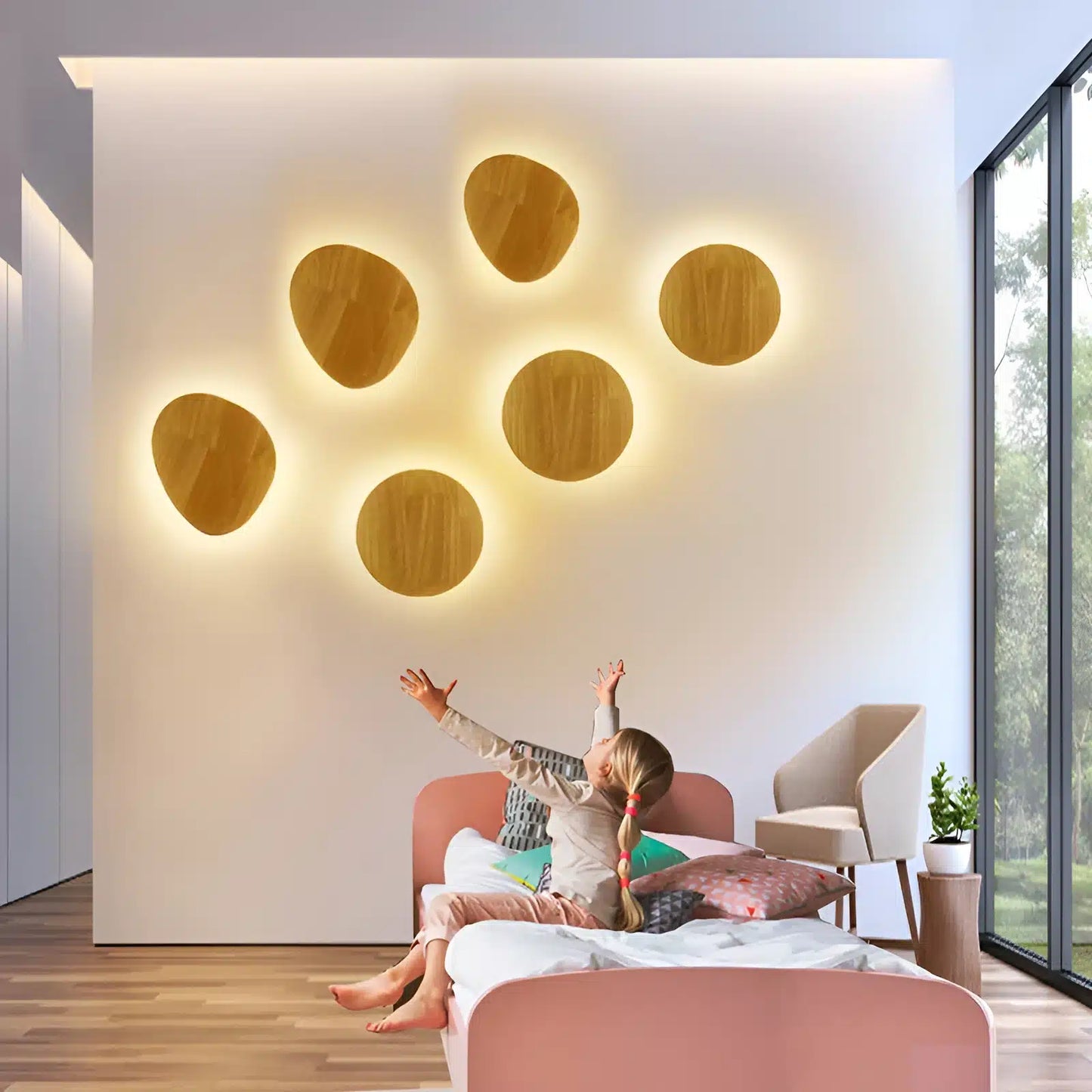 Applique Murale LED Ronde en Bois - Design Nordique Moderne