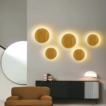 Applique Murale LED Ronde en Bois - Design Nordique Moderne