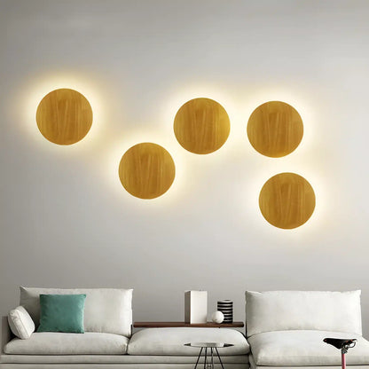 Applique Murale LED Ronde en Bois - Design Nordique Moderne