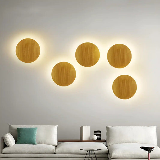 Applique Murale LED Ronde en Bois - Design Nordique Moderne