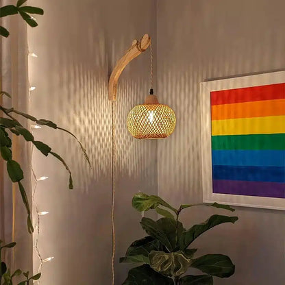 Applique Murale en Rotin Naturel - Luminaire Décoratif Tissé à la Main