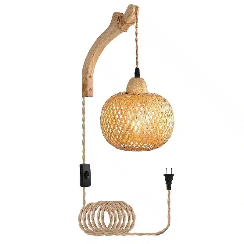 Applique Murale en Rotin Naturel - Luminaire Décoratif Tissé à la Main