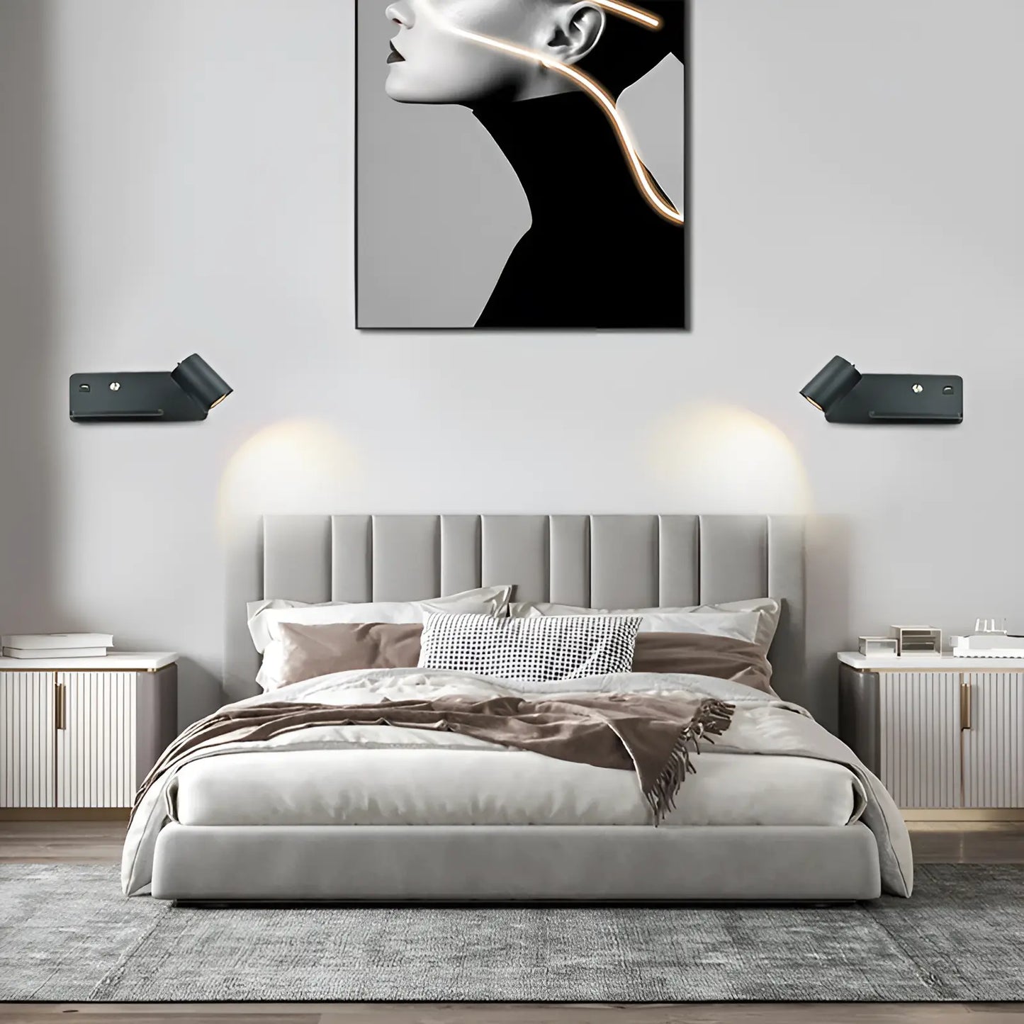 Applique murale LED avec plateau et USB pour chambre