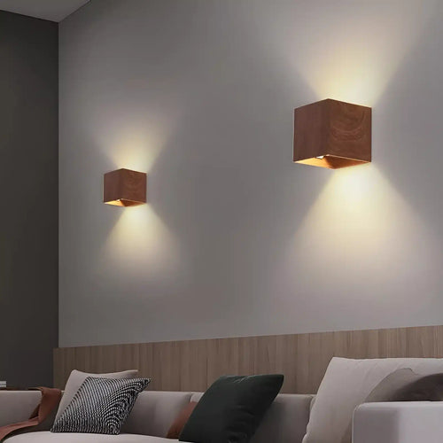 Applique murale LED moderne minimaliste carrée en bois pour Salon