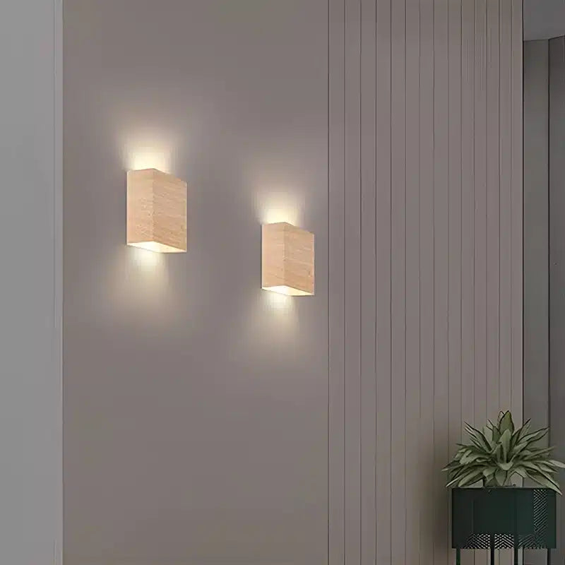 Applique murale LED moderne minimaliste carrée en bois pour Salon