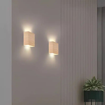 Applique murale LED moderne minimaliste carrée en bois pour Salon