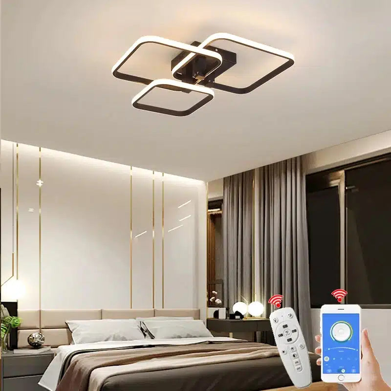 Plafonnier LED Moderne en Blanc et Noir avec 3 ou 6 Têtes et Télécommande pour le Salon