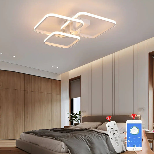 Plafonnier LED Moderne en Blanc et Noir avec 3 ou 6 Têtes et Télécommande pour le Salon